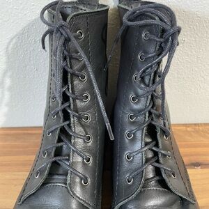 Enzo Tesoti Black Leather Combat Boots Lugs Sole Lace Ups Chunky Doc Style 9-9.5
